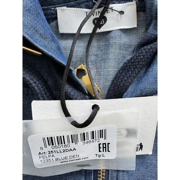 TwinSet Milano Chambray hoodie with zip Blue Denim - Picture 6 of 7
